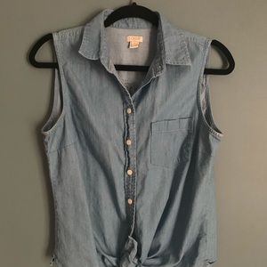 J-Crew denim button up tank top with tie bottom